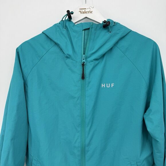Huf Teal Blue Windbreaker Nylon Mens Jacket Size Small - Picture 2 of 10
